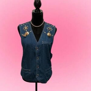 🦋Vintage Elegant Blue Denim Vest with Gold Accents